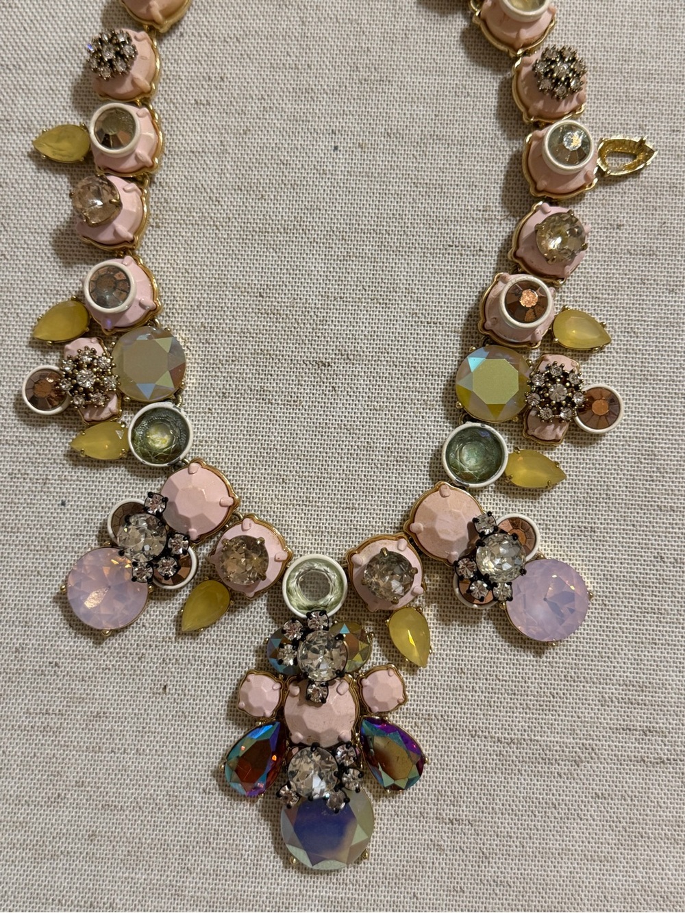 J. Crew Pastel Brulee Crystal Statement Necklace Pink Yellow Green iridescent